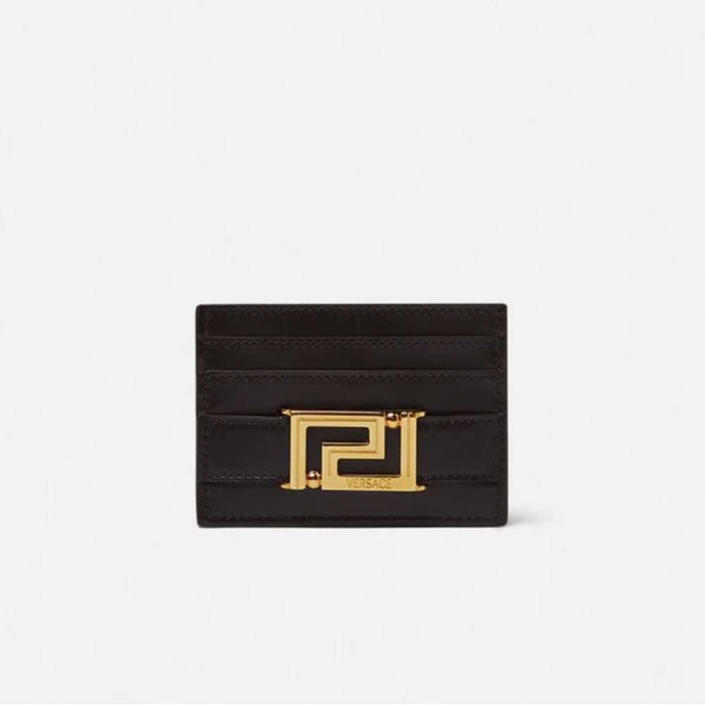 Versace Black Card Holder with Gold Logo